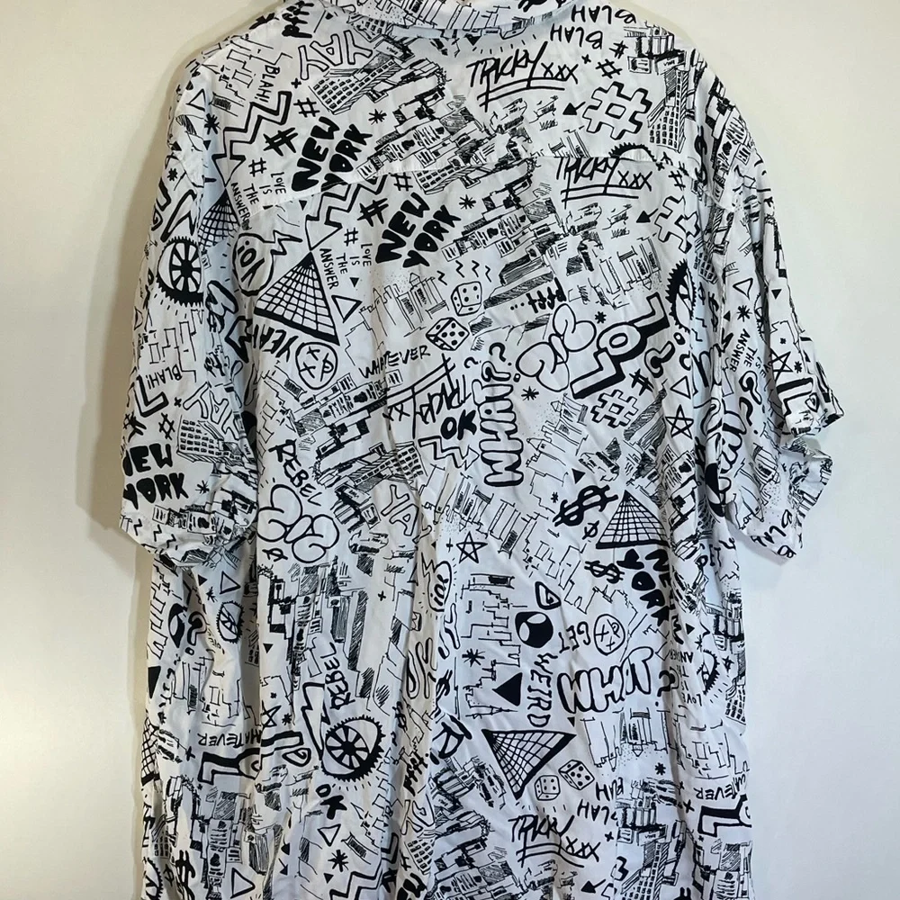 No Boundaries White/Black Graffiti Street Art Button Shirt Men’s 3XL (54-56) - Picture 5 of 6
